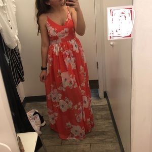 Floral Coral Backless Maxi
